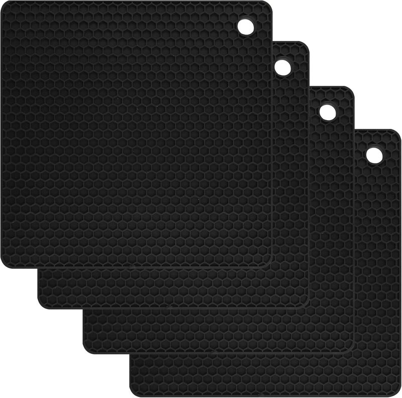 Smithcraft Silicone Trivets for Hot Dishes, Pots and Pans, Hot Pads for Kitchen, Black Silicone Pot Holders Mats for Kitchen Counter, Non Slip Heat Resistant Mat, Flexible Trivet Mat Set 4 - Image 1
